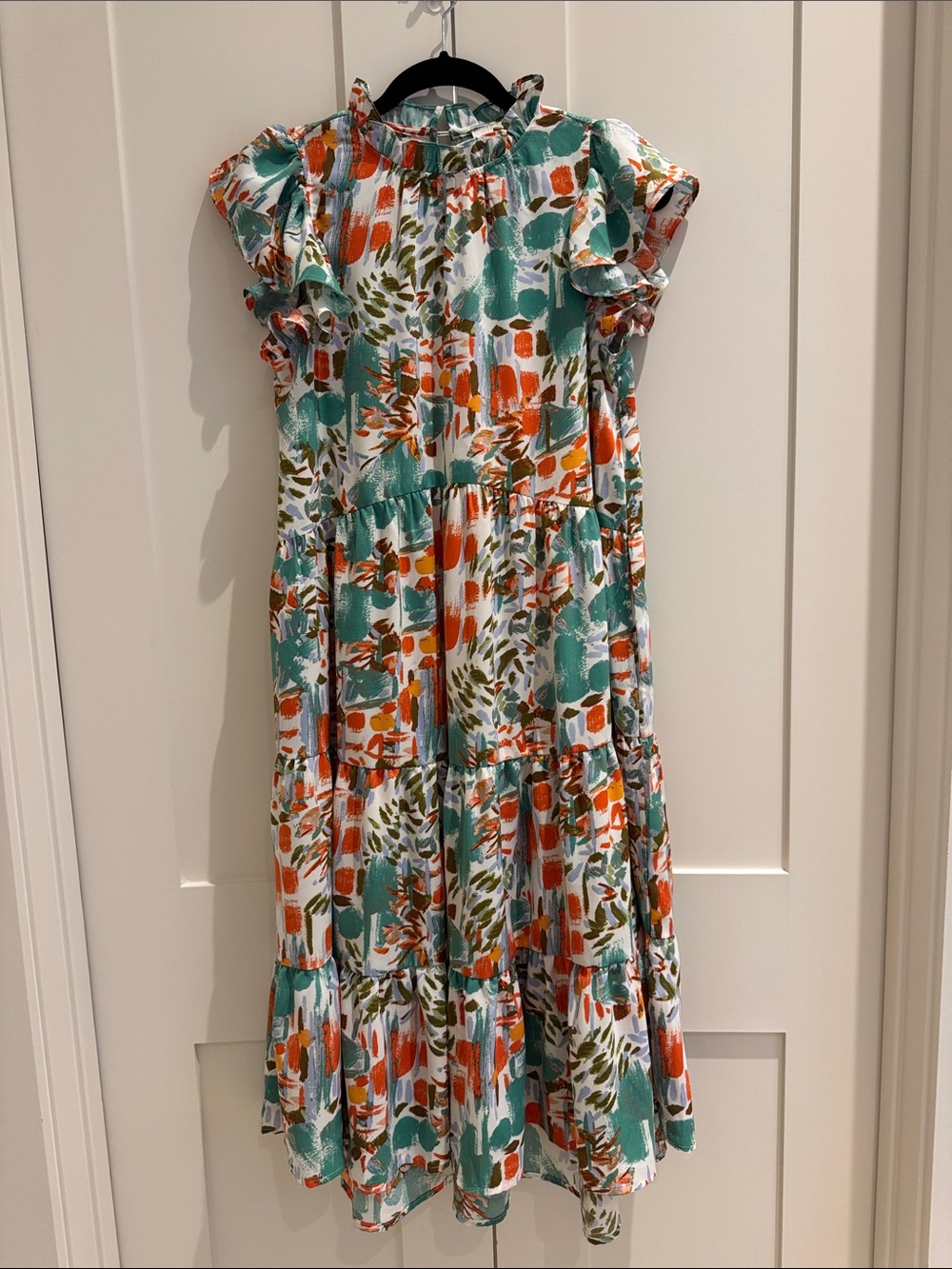 Pinch Teal & Orange Floral Ruffle Tiered Dress